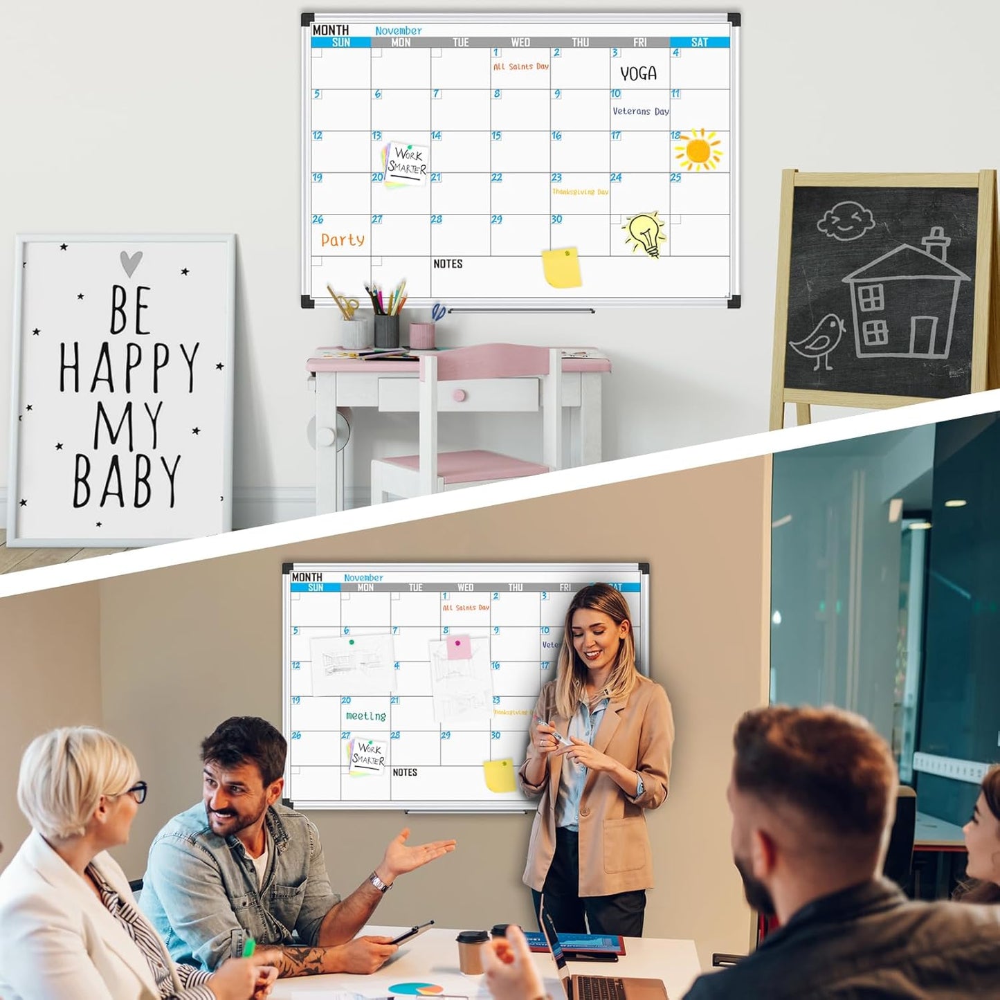 XBoard Magnetic Calendar Whiteboard 36" x 24" - Monthly Calendar Dry Erase Board, Reusable Colorful Calendar Board, Silver Aluminium Framed Monthly Planning Board - Lumora Desk