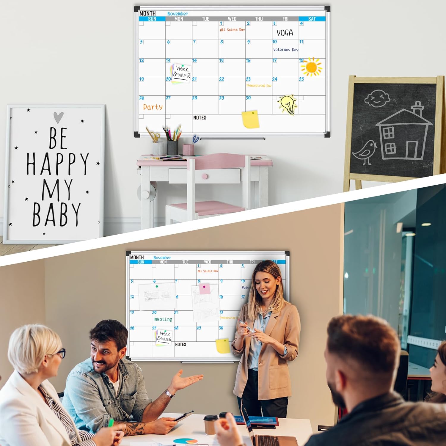 XBoard Magnetic Calendar Whiteboard 36" x 24" - Monthly Calendar Dry Erase Board, Reusable Colorful Calendar Board, Silver Aluminium Framed Monthly Planning Board - Lumora Desk