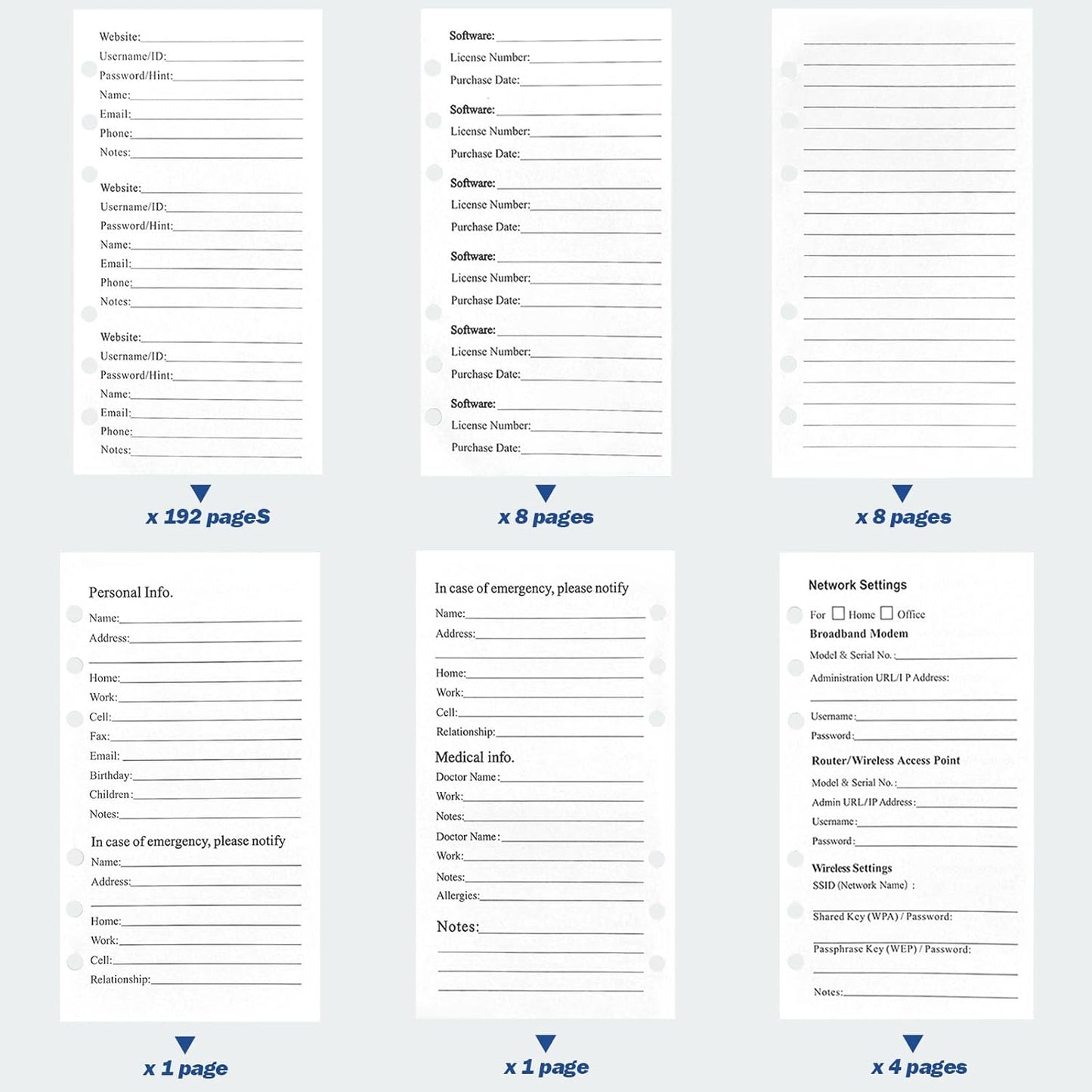 A6 Password Book Refill Pages, 576 Entries Space Password Replacement Pages - 216 Refills Page, Website Internet Logbook, 6.8in x 3.7in