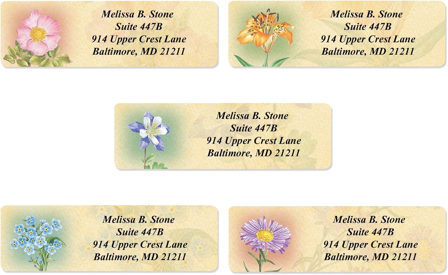 Antique Floral Designer Assorted Rolled Address Labels with Elegant Plastic Dispenser - Lumora Desk