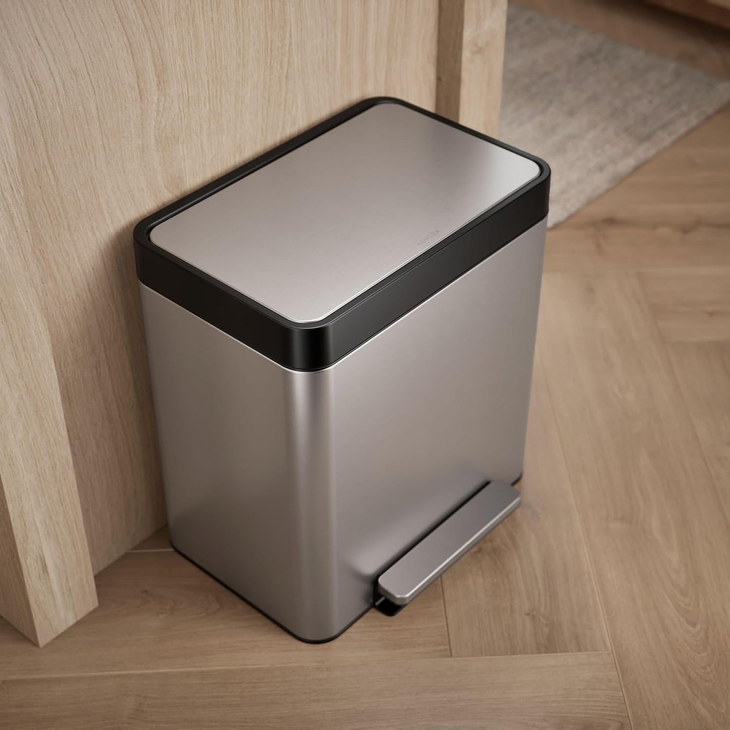 Kohler 8 Gallon Compact Hands-Free Kitchen Step Can, Trash Can with Foot Pedal, Quiet-Close Lid, Stainless Steel, K-20942-ST