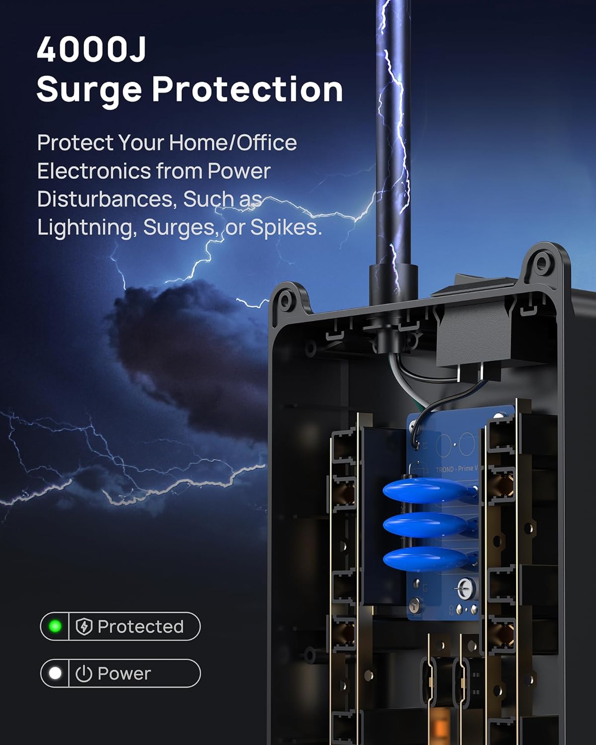 TROND Surge Protector Power Strip 15 ft Cord - Long Extension Cord, 13 Widely-Spaced Outlets Expansion with USB C Ports, 4000 Joules, Flat Plug, Wall Mount, ETL Listed, Office Desk Accessory, Black