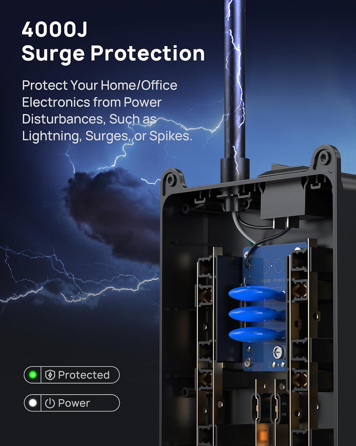 TROND Power Strip Surge Protector 10 ft Cord, 4000 Joules, ETL Listed, 13 Widely-Spaced Outlets Expansion with USB C Ports, Low-Profile Flat Plug, Wall Mount, Extension Cord, 14AWG Heavy Duty, Black