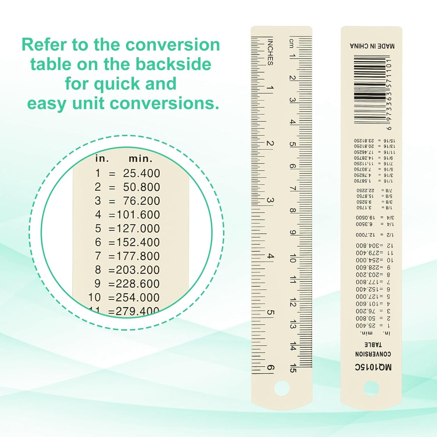 PATIKIL 15cm/6" Metal Ruler, 2 Pack Aluminum Alloy Rulers with Centimeters, Millimeters, Inches and Conversion Table Straight Edge Ruler for Writing Machinist Drafting, Beige