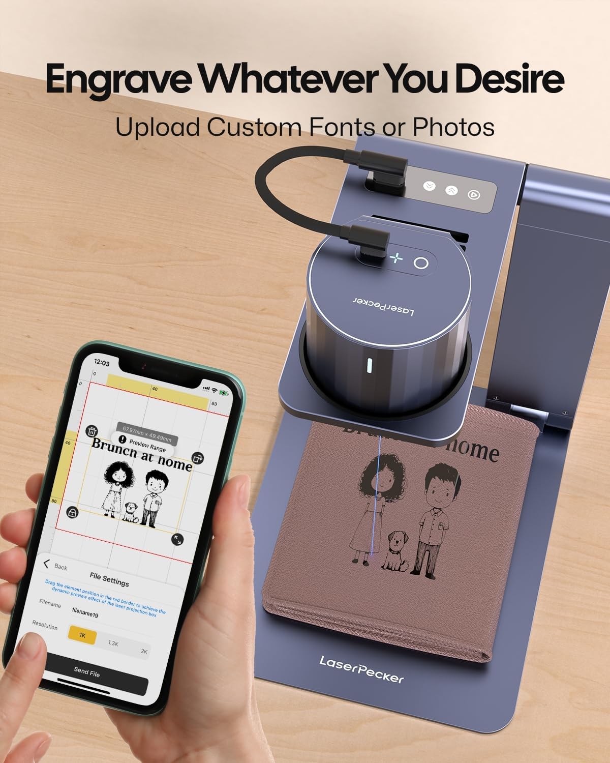 LaserPecker LP1 Pro Laser Engraver for Beginners, Mini Diode Wood Leather Felt Laser Engraver Portable Small Laser Engraving Machine, Suit Set with Laser Safety Glasses + Auto-focus Stand