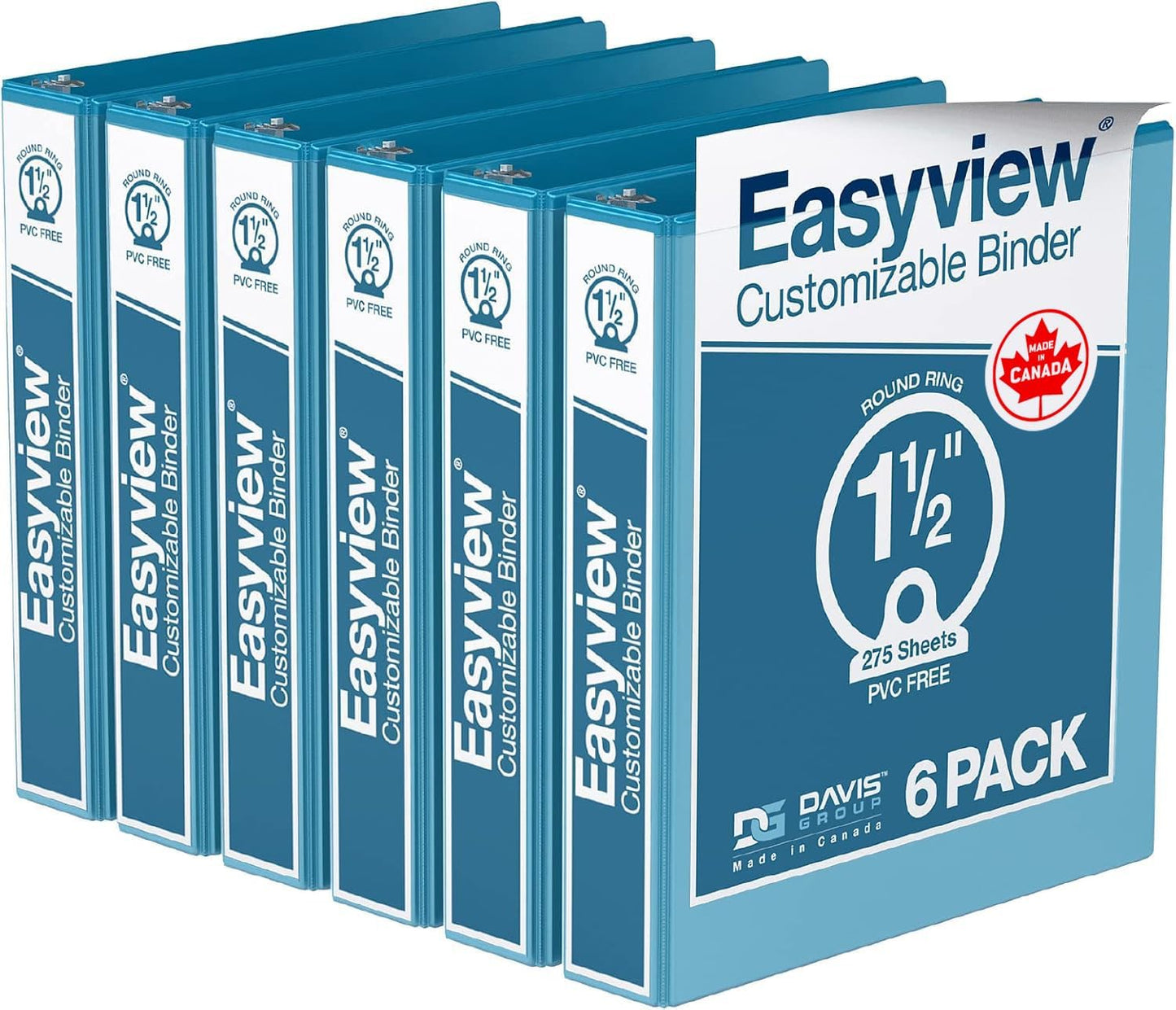 Easyview Premium 3-Ring Binders with Clear-View Covers and Round Rings, Binders for School or Office, 1.5 Inch, Pack of 6, Turquoise