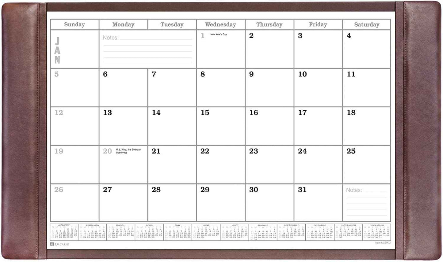 Chocolate Brown Leather Desk Pad w/Calendar, 34 x 20