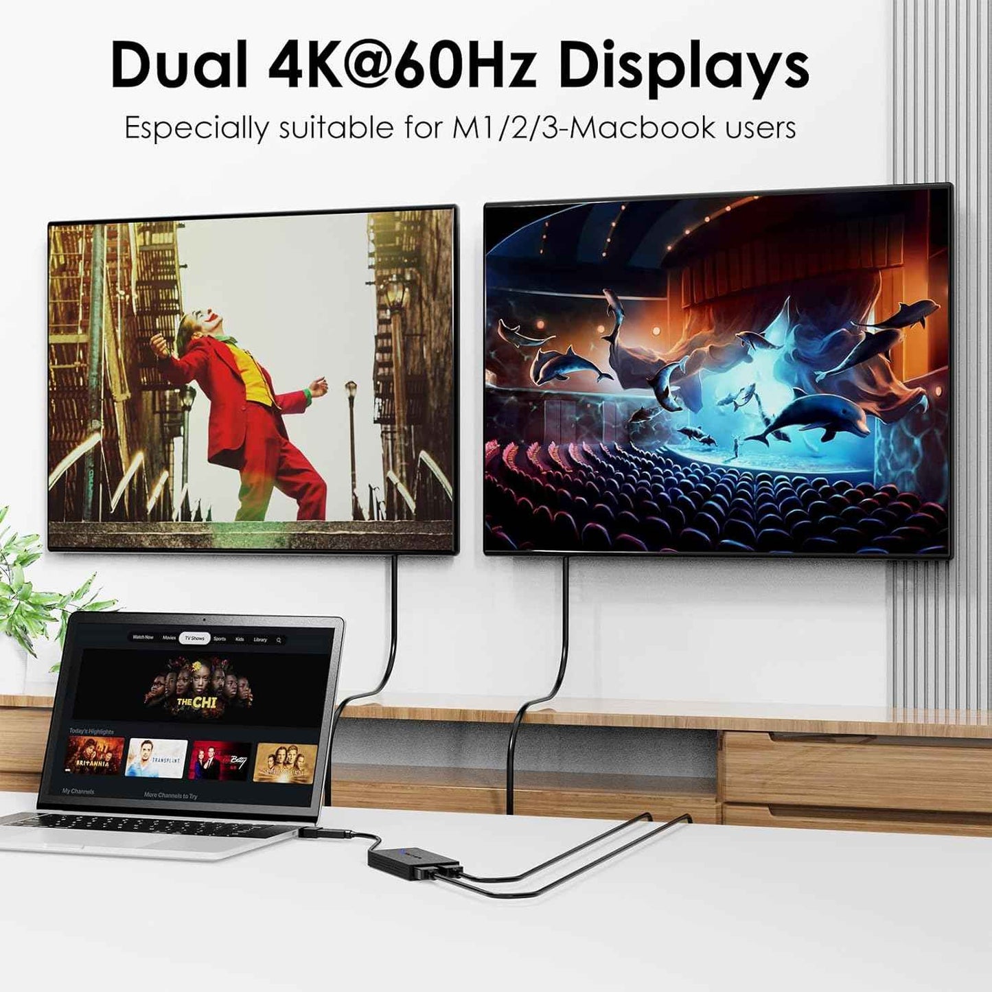 WAVLINK USB 3.0 or USB C to Dual HDMI 4K@60hz Splitter Extended Display for Dual Monitor, Displaylink Adapter Two HDMI 4K 60Hz for Apple Mac M1-M5/Macbook Neo or Windows 10/11,Driver Required
