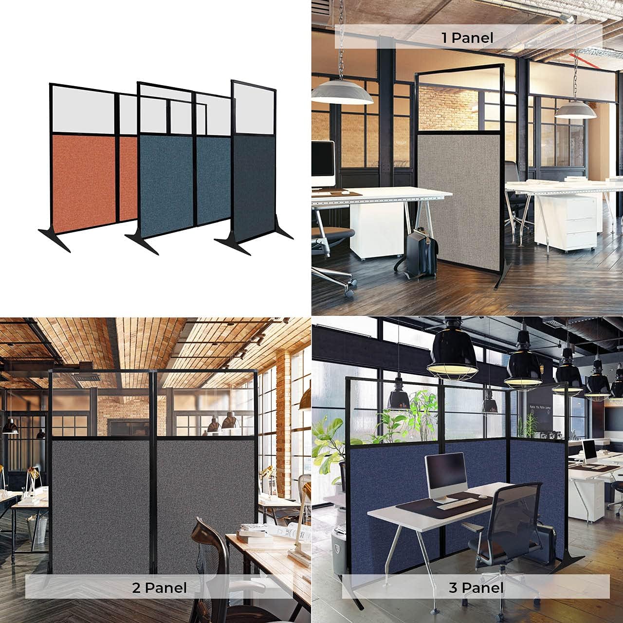 Versare Workstation Partition | Portable Wall Divider | Modern Office Cubicle | Free Standing Privacy Screen | Flexible Work Space | 99" x 70" W/Window, Mocha Fabric Panels