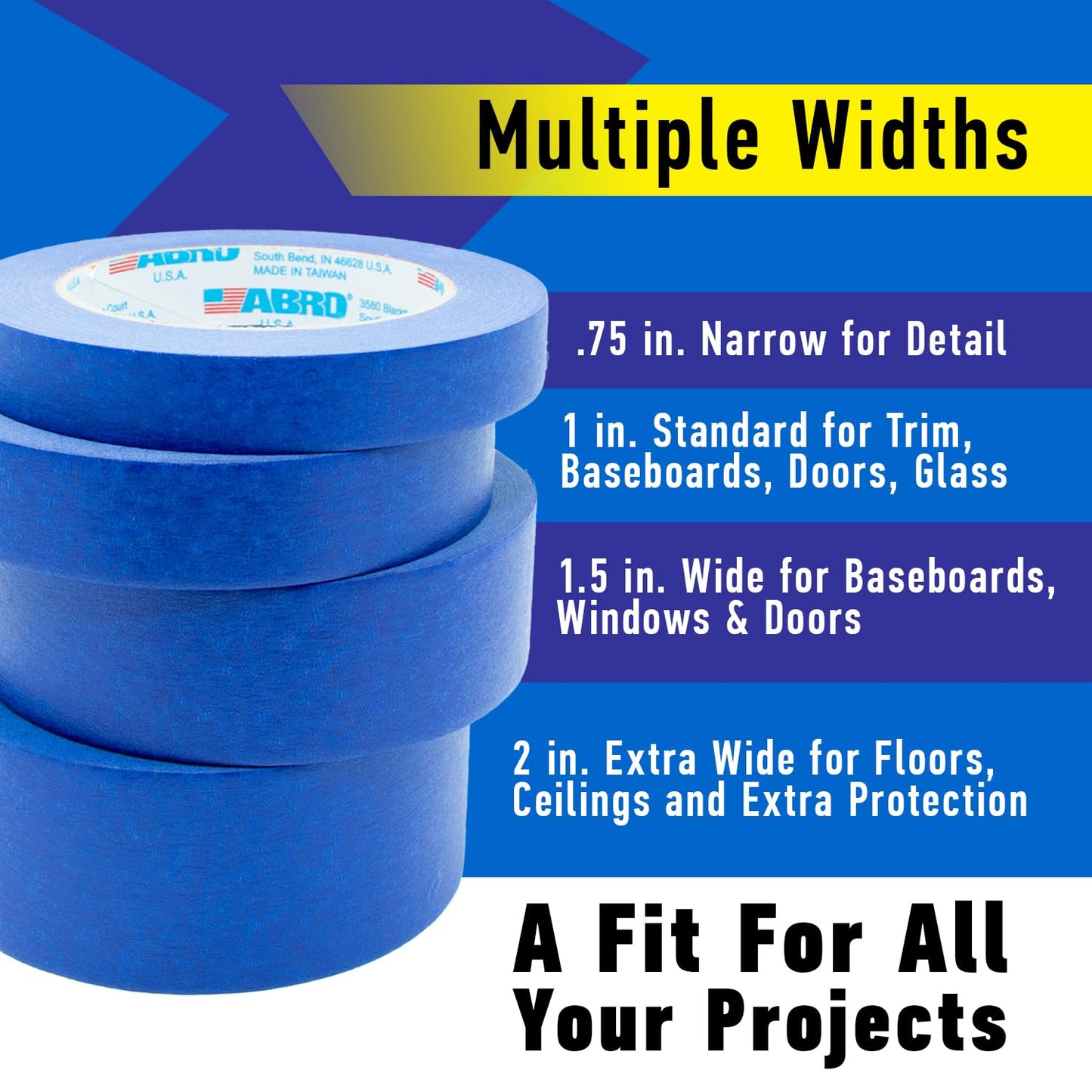 ABRO 36 Pack Blue Painters Tape: 24mm x 55M All Purpose Blue Tape, Temporary Labeling, Easy Tear, Clean Removal, Masking Tape Colored, DIY or Pro Use