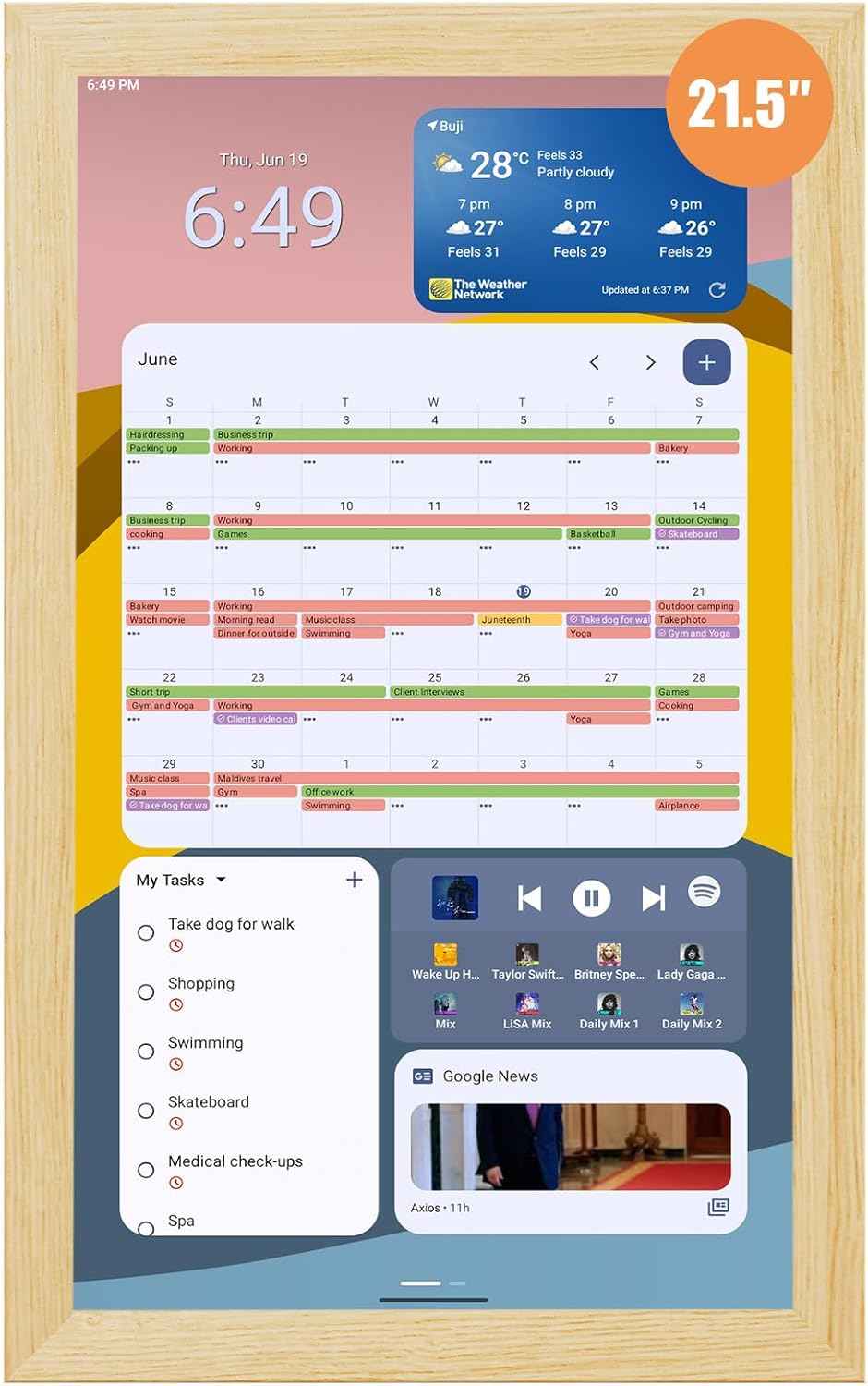 Digital Calendar Wall Touch Screen, 21.5 Inch Display Electronic Smart Calendars Chore Chart Lists for Family, Electric Planner for Daily Schedule for Kids Android Tablet Wall-mounted