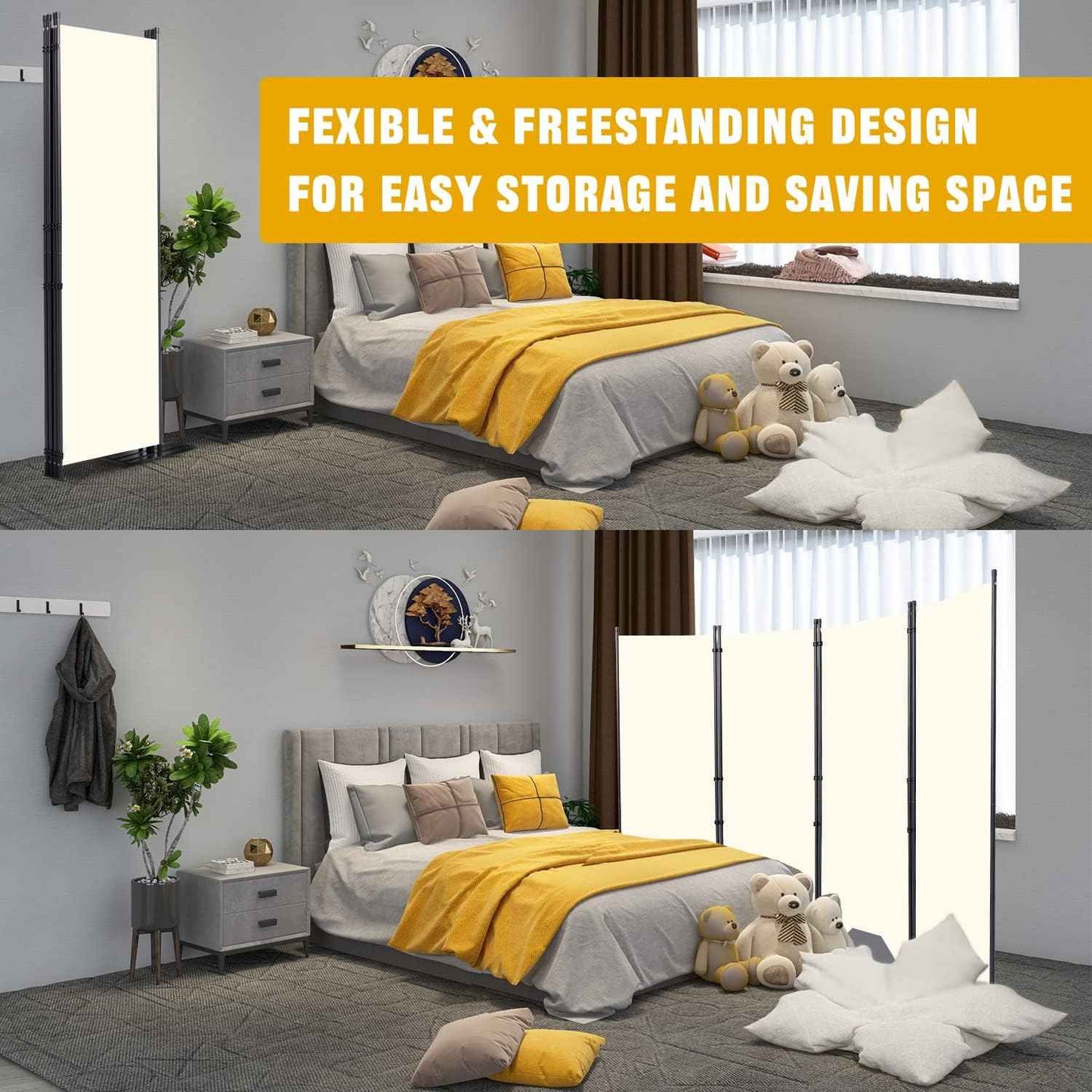 Room Divider 6FT Portable Room Dividers and Folding Privacy Screens, 88'' W Fabric Divider for Room Separation, 4 Panel Partition Room Dividers Freestanding Wall Divider Screen for Dorm Studio Office