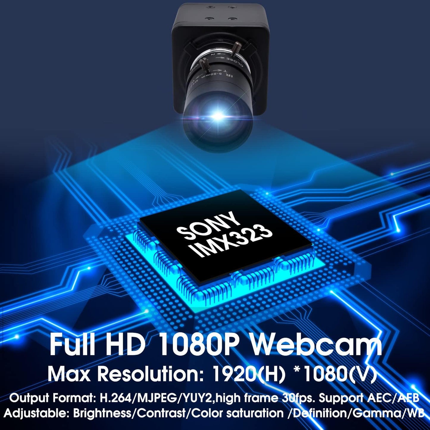 SVPRO 1080P Webcam with Zoom Lens, 5-50mm 10X Optical Zoom,Manual Focus,H.264, Low Light PC Camera with IMX323 Sensor USB Comptuer Camera for Streaming,Video Conference,Studio Recording