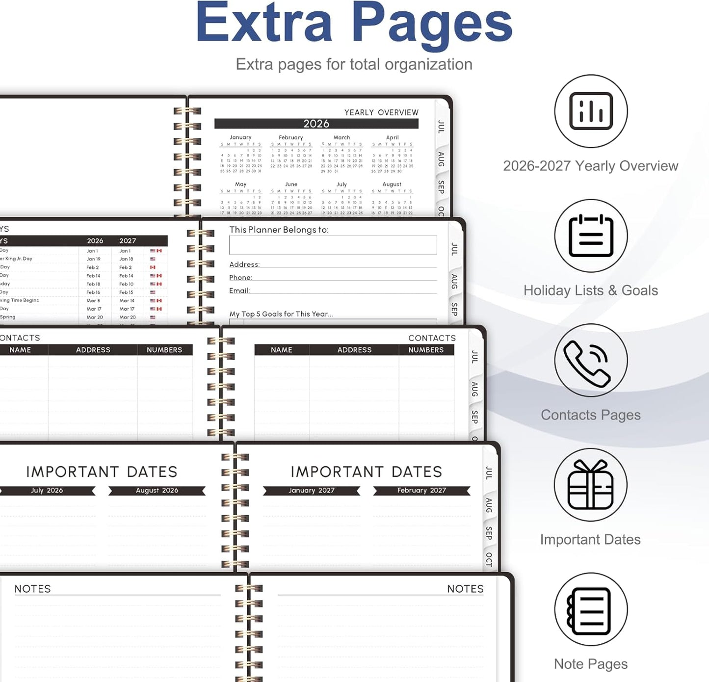 Planner 2026-2027, Weekly and Monthly Academic Year Calendar Planner, July 2026 - June 2027, Daily Agenda Book for Office School Supplies, A5(6.3'' x 8.5'')