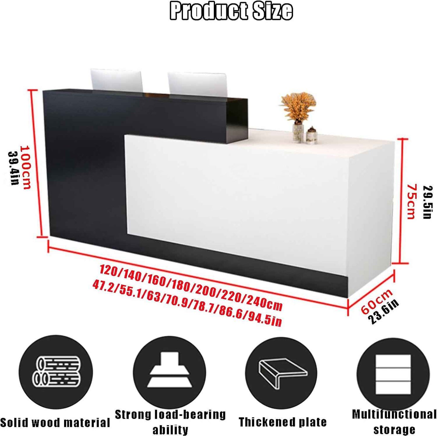 Reception Counter Desk, Front Counter Desk with Lockable Drawers, Modern Retail Counter, Wooden Computer Desk Reception Table, for Checkout Office/Beauty Salon/Lobby C-Left