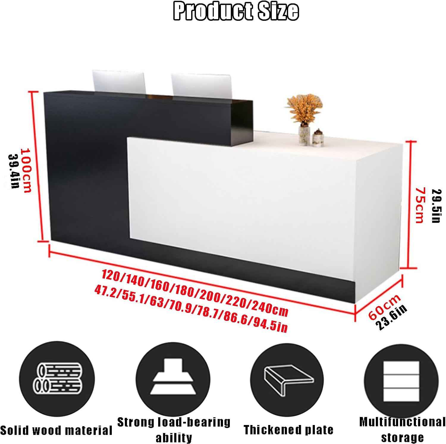 Reception Counter Desk, Front Counter Desk with Lockable Drawers, Modern Retail Counter, Wooden Computer Desk Reception Table, for Checkout Office/Beauty Salon/Lobby C-Left