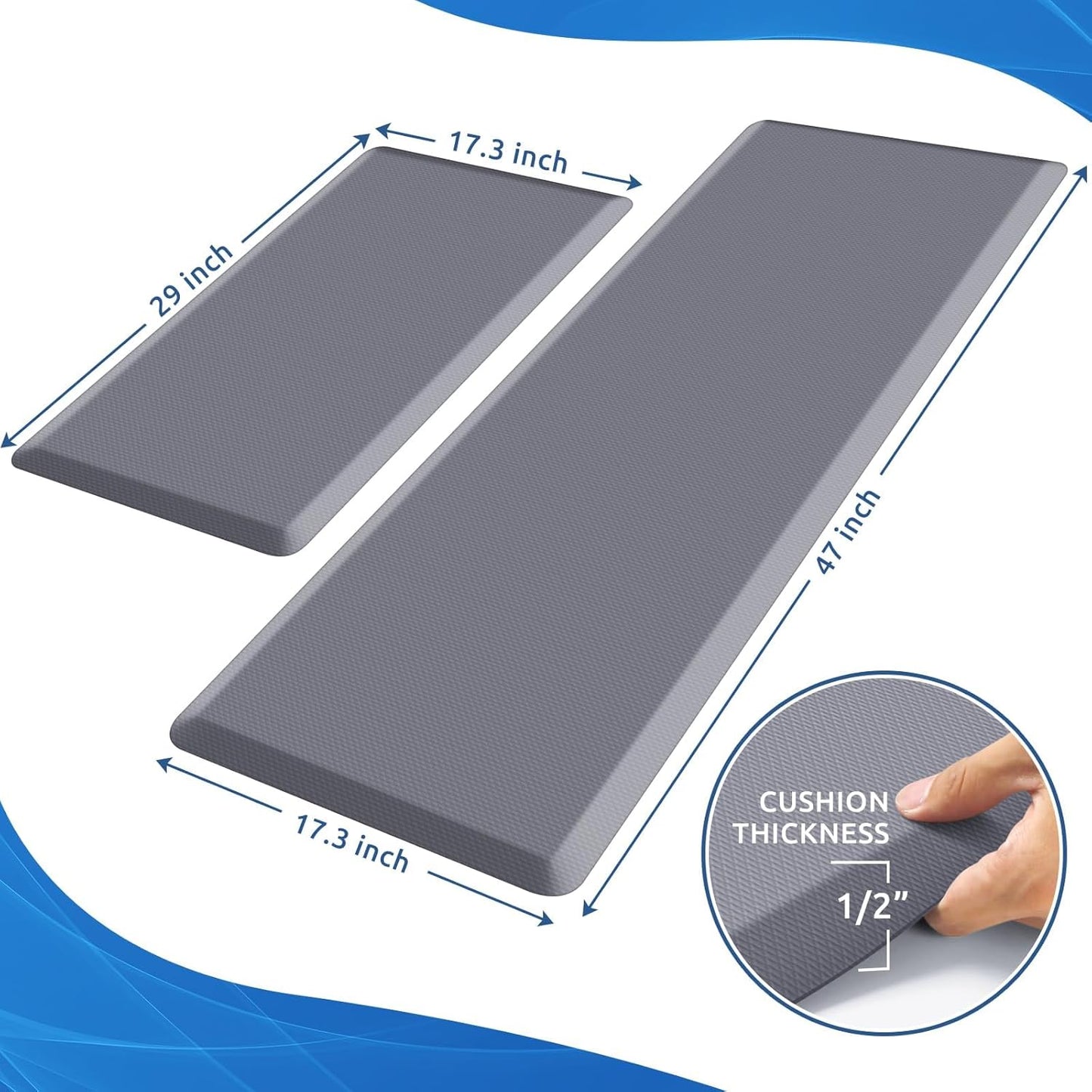 KitchenClouds 2PCS Kitchen Rugs Cushioned Anti-Fatigue Non-Slip Waterproof Kitchen Mat Comfort Foam Standing Mat for Floor Office Sink Laundry (Grey) - Lumora Desk