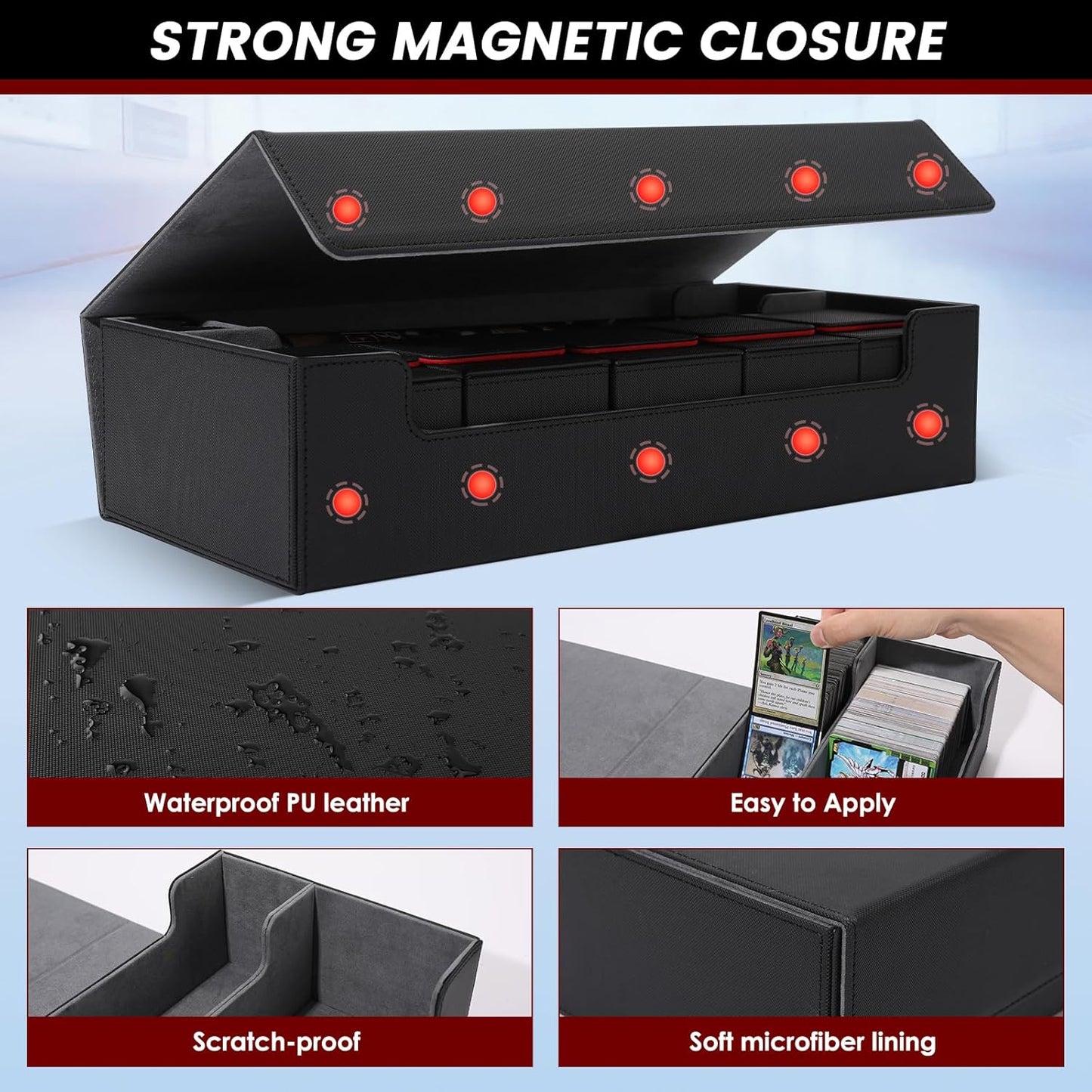Premium Trading Card Storage Case TCG Deck Box Holds 800+ Sleeved Cards for MTG, YuGiOh, Uno, Sport with Strong Magnet Closure (Black)