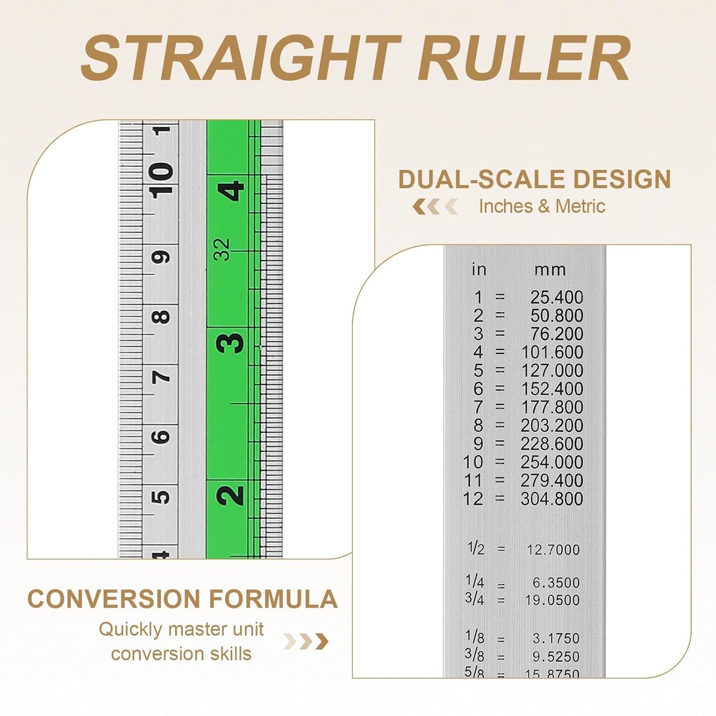 HARFINGTON 2pcs Metal Straight Ruler 15cm Metric SAE Aluminum Alloy Measuring Rulers Scale Tool with Hole for Measure Study Reading Classroom Office, Green