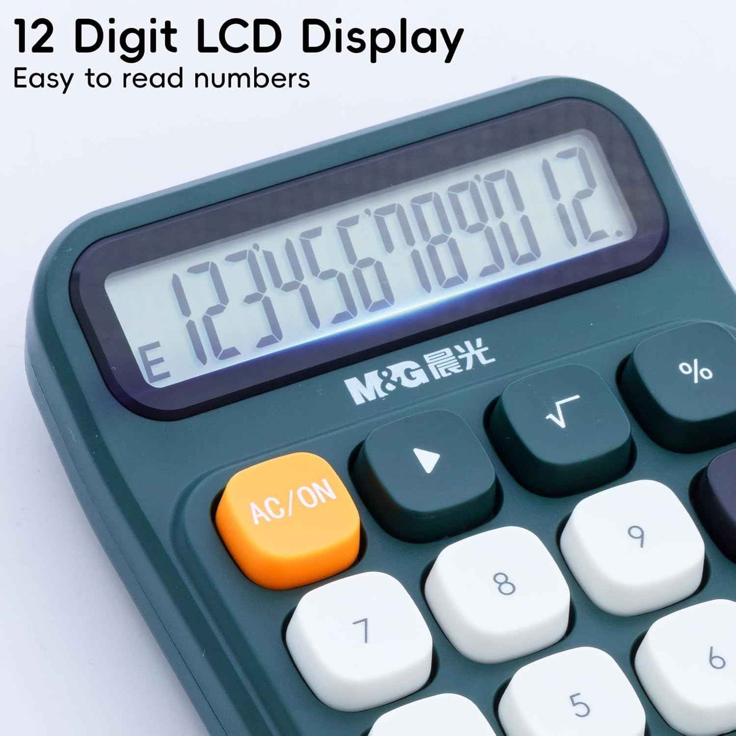 M&G Mechanical Switch Calculator, 12 Digits, Large LCD Display and Big Buttons, Cute Green Desktop Calculator for Office, Home, School (Battery Included)