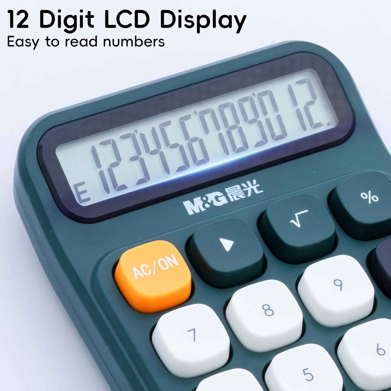 M&G Mechanical Switch Calculator, 12 Digits, Large LCD Display and Big Buttons, Cute Green Desktop Calculator for Office, Home, School (Battery Included)