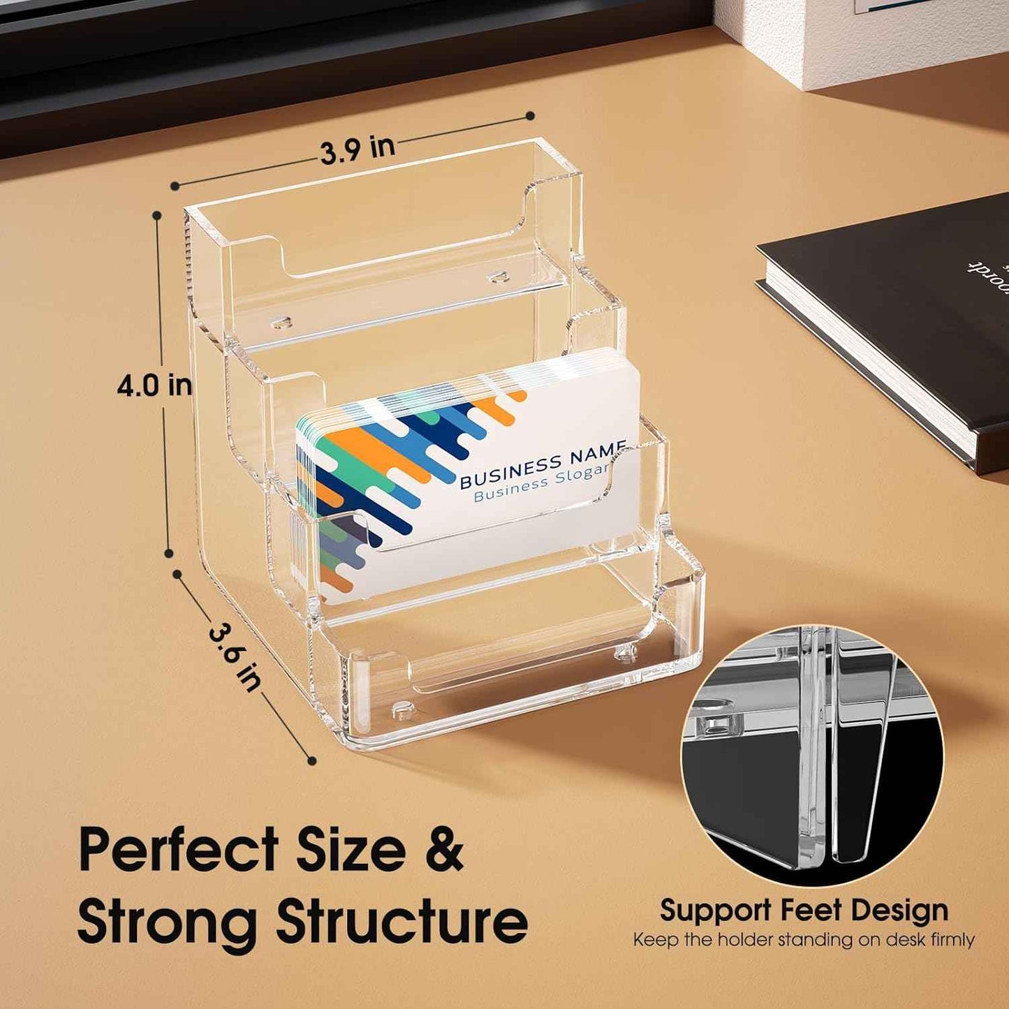 MaxGear Clear Business Card Holder, Acrylic Business Card Stand for Desk with 4 Tier, Clear Plastic Cards Display Holder for Exhibition, Home and Office, 320 Cards Capacity, 4 Pocket, 2 Pack