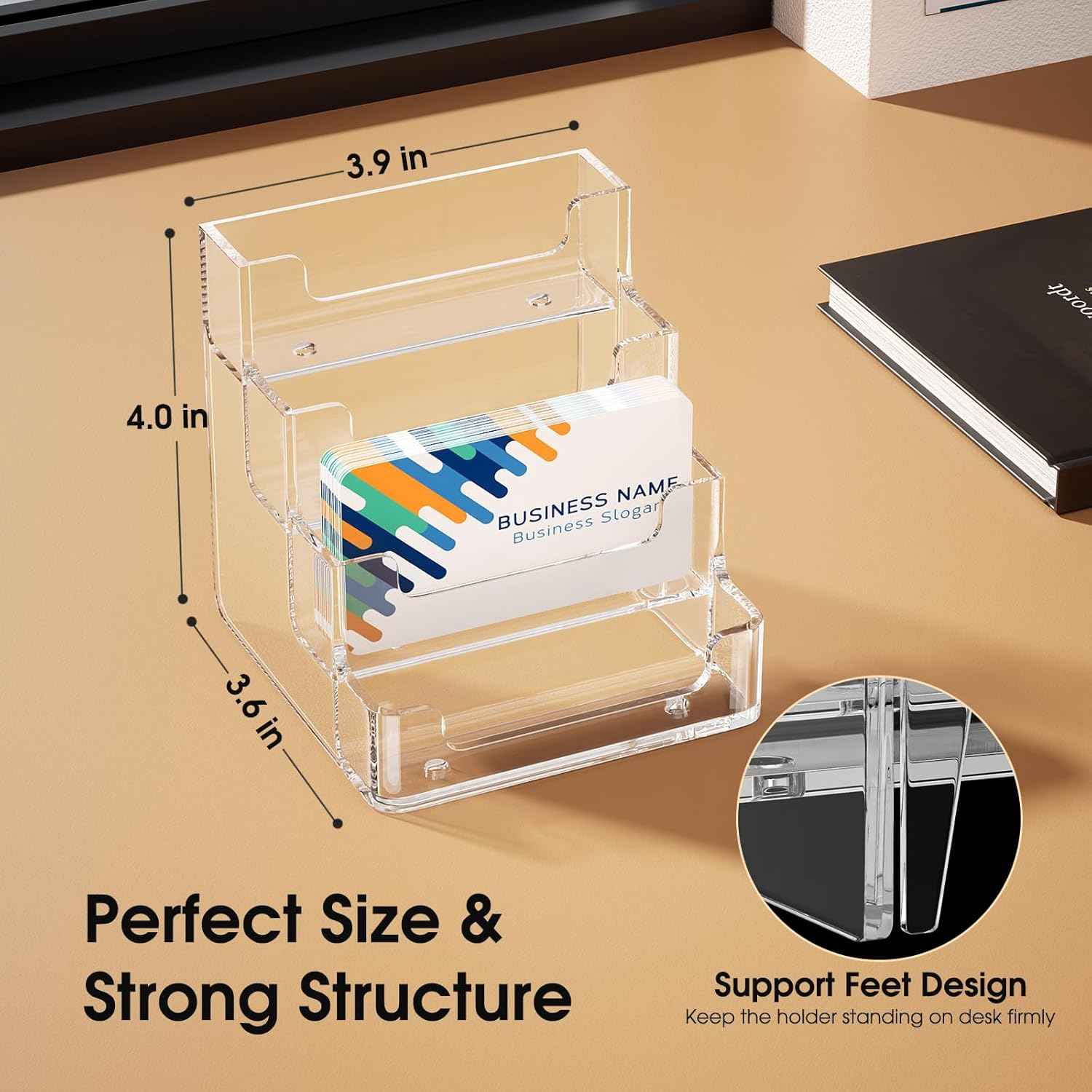 MaxGear Clear Business Card Holder, Acrylic Business Card Stand for Desk with 4 Tier, Clear Plastic Cards Display Holder for Exhibition, Home and Office, 320 Cards Capacity, 4 Pocket, 2 Pack