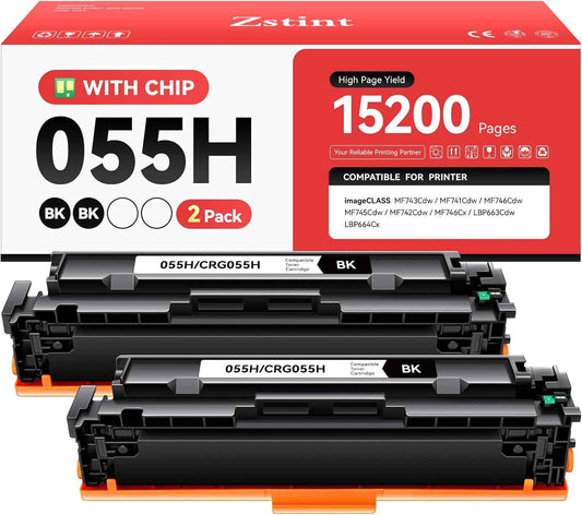 055H 055 Black Toner Cartridge Set 2-Pack High Capacity Replacement for Canon 055H 055 Compatible for Canon Color imageCLASS MF743Cdw MF741Cdw MF745Cdw MF746Cdw LBP664Cdw MF743 MF741 Laser Printer Ink