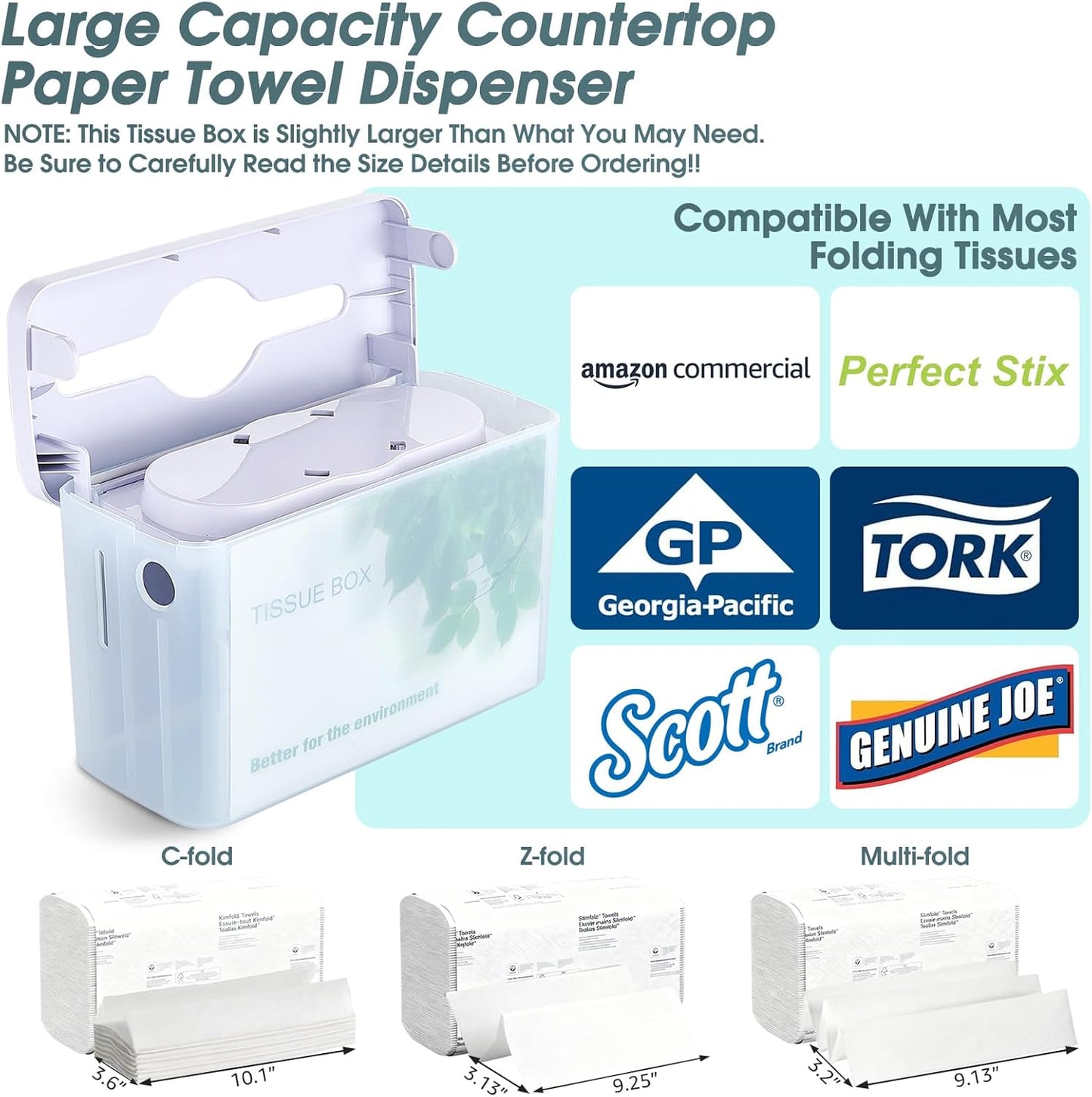 Multifold Paper Towel Dispenser Countertop, Napkin Dispenser for Restaurant, Large Capacity Single-Sheet Hand Towel Dispenser, Trifold & C Fold Paper Towel Holder for Kitchen & Bathroom