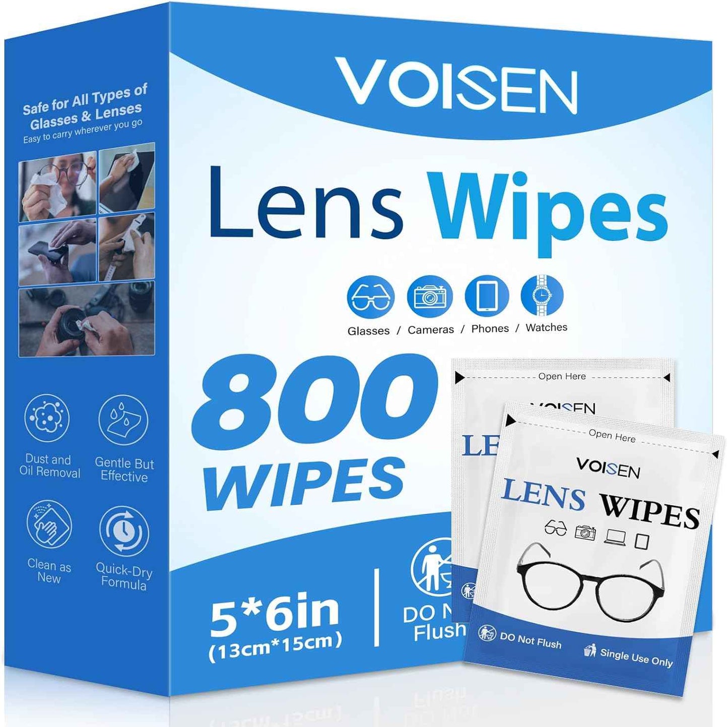 VOISEN Lens Wipes for Eyeglasses,800 Pack Eye Glasses Cleaner Wipes,Pre-Moistened Individually Wrapped Lens Wipes,Non-Scratching Non-Streaking,Safe for Eyeglasses, Goggles, Camera Lens, Phone