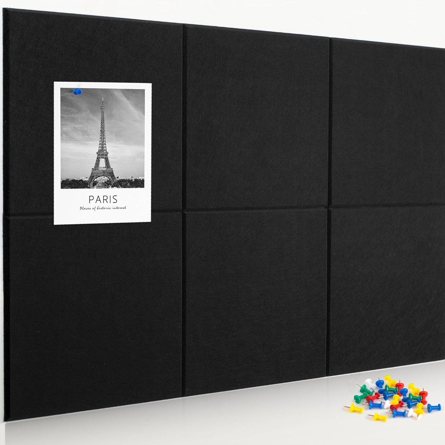 AKTOP Black Cork Bulletin Board 24"x36", 6 Pack Removable Felt Cork Board Tiles for Wall, Large 2 x 3 Bulletin Board Notice Pin Board for Office, School & Home, 24 Safe Adhesive Tabs, 20 Pushpins - Lumora Desk