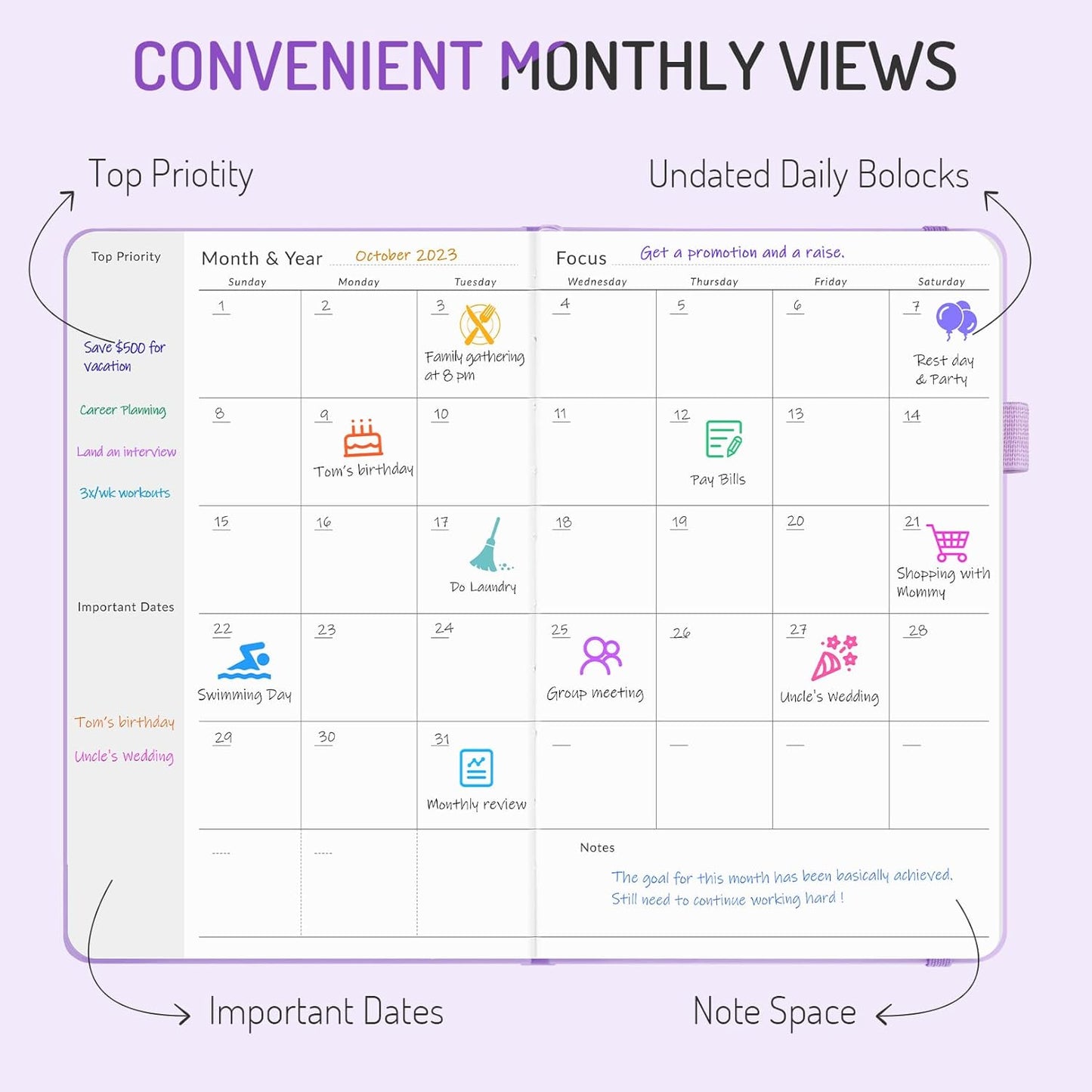 Undated Weekly Planner for 2025, Forvencer Simplified Weekly & Monthly Calendar Planner, Cute Daily Organizer Notebook, Agenda Journal to Track Goals & Tasks, Start Anytime, A5 Size, Pink