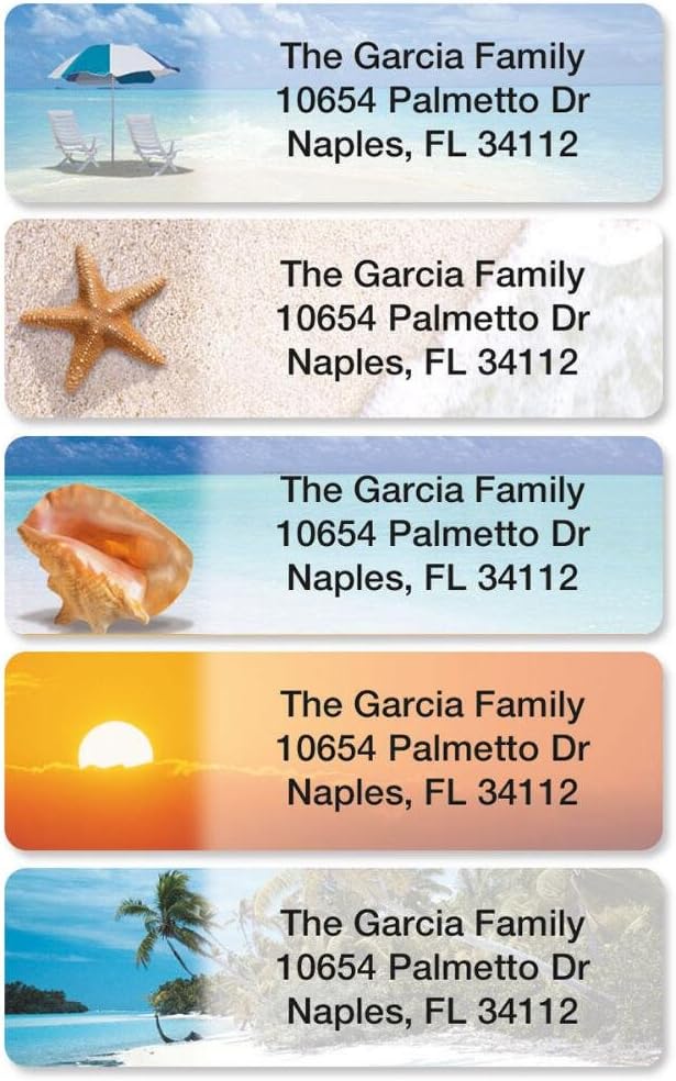 Colorful Images Calm Seas Rolled Personalized Return Address Mailing Labels with Dispenser, Customize with Name & Shipping Address, 500 ¾” x 2½” Self Adhesive, Easy Peel Label Roll - Lumora Desk