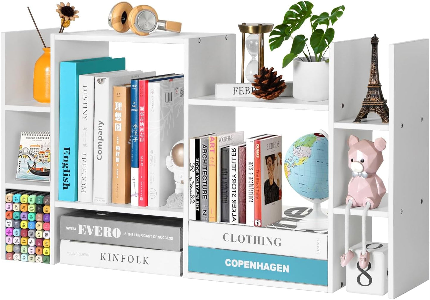 YIGANG Desk Shelf Organizer, 3-Tier Desktop Bookshelf for Computer Desk, Small Tabletop Hutch Storage Rack, Wood Office Supplies Organizer for Dorm, Home & Student (29 Inch Wide)，White