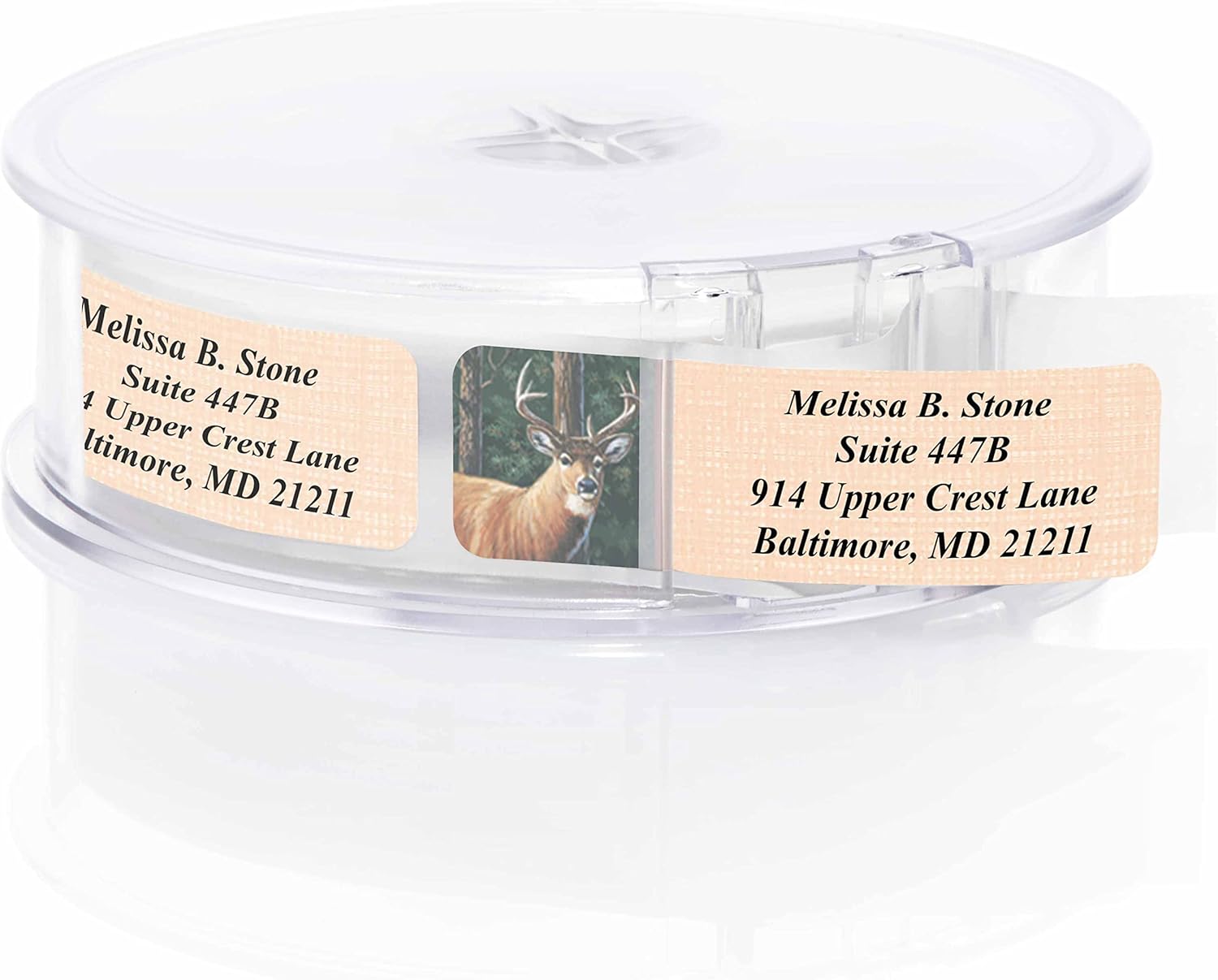 Deer Designer Rolled Address Labels with Elegant Plastic Dispenser - Lumora Desk