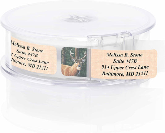 Deer Designer Rolled Address Labels with Elegant Plastic Dispenser - Lumora Desk