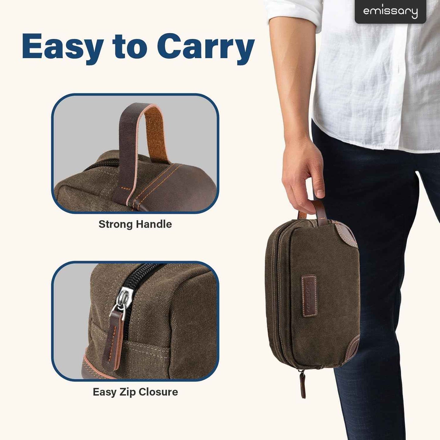 emissary Men's Toiletry Bag, Leather and Canvas Travel Toiletry Bag, Dopp Kit for Men, Travel Bathroom Bag Men's Shaving Kit, Travel Kit Small Bags for Men, Shaving Bag for Travel Accessories (Coffee)