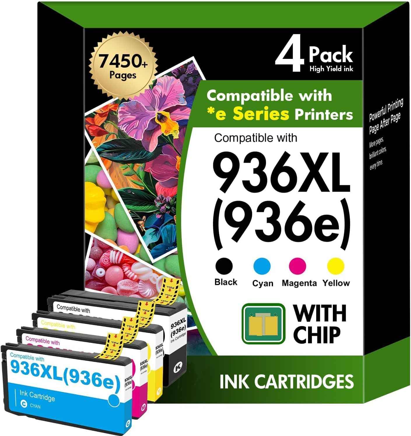 936 936XL 9125e 9120e Ink Cartridges Combo Pack: Replacement for HP 936e 936XL 936 Ink Cartridges for HP Printers OfficeJet Pro 9730e 9130 9135e 9122e 9128e 9110b 9120