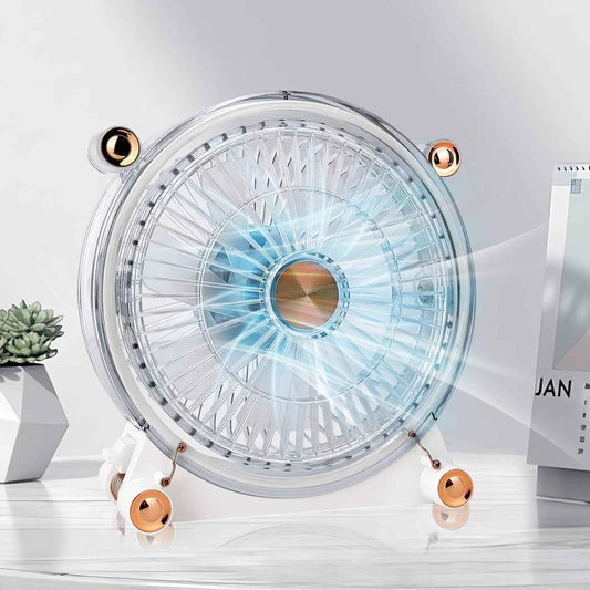 Desktop Fan - Transparent and Stylish Design, 3 Speeds Adjustable, Quiet Portable Fan Can be Flipped 360°,USB Desk Fan for Office, Bedroom, Home, Kitchen, Camping