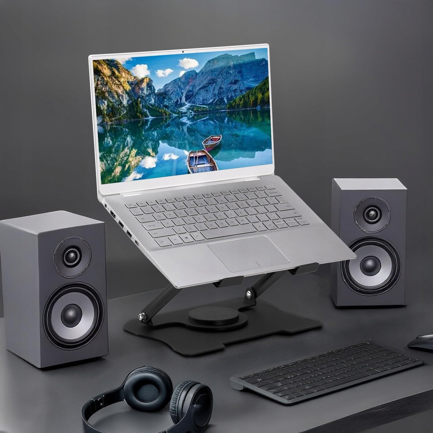 Adjustable Laptop Stand, Portable 360° Rotating & Foldable Metal Laptop Riser, Collapsible Travel Laptop Stand for 10-16" Notebooks, Ergonomic Laptop Holder
