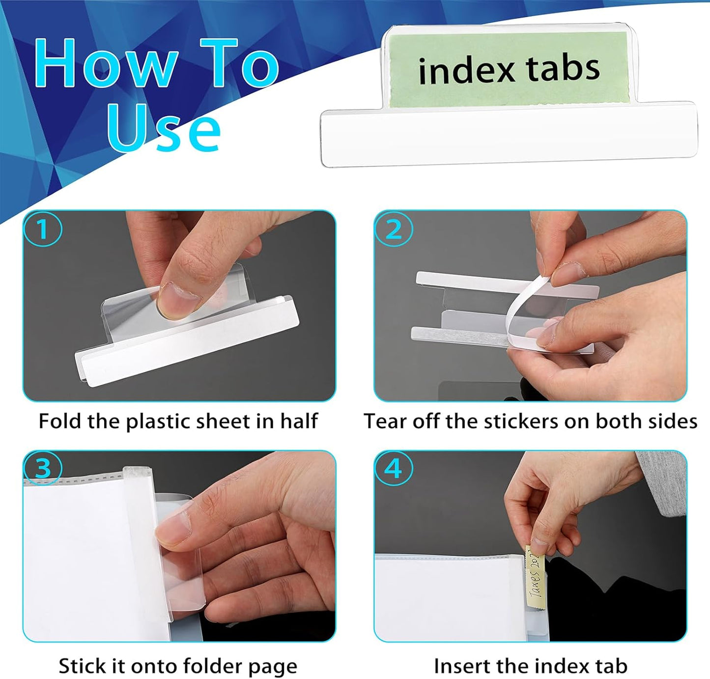 BTSKY 2.2 Inch Insertable Self-Adhesive Index Tabs with Printable Paper Inserts Clear Plastic Sticky File Folder Labels Convenient Divider Index Tabs Stick on Books, Folders, Notebooks,etc (125 Pcs)