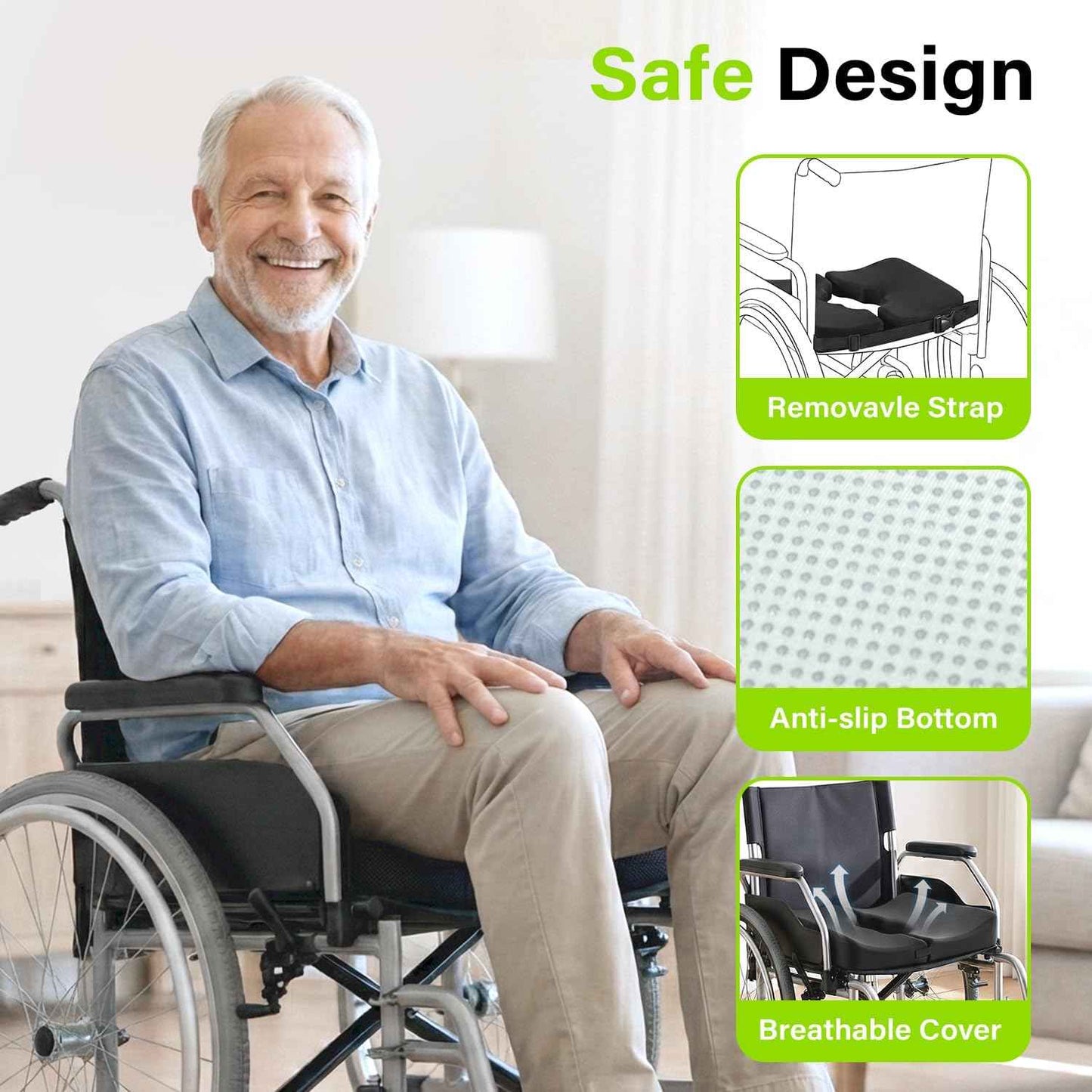 Bed Sore Cushion, Gel Wheelchair Seat Cushion,18”x16” Relieve Sciatica, Back, Coccyx & Ulcer Pain, Foldable Ergonomic Cushion for Bedridden, Elderly, with Anti-Slip Cover & Handle