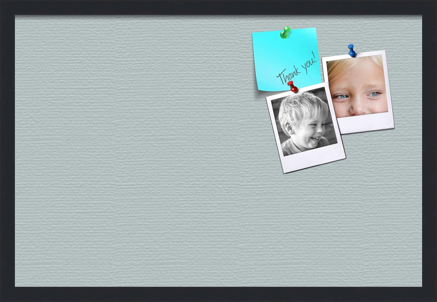 PinPix 27x18 Inch Cork Bulletin Board. This Decorative Framed Pin Board Comes with Soft Blue Design and a Satin Black Frame. Ideal for Home Office Decor or Message Board (PinPix-1814)
