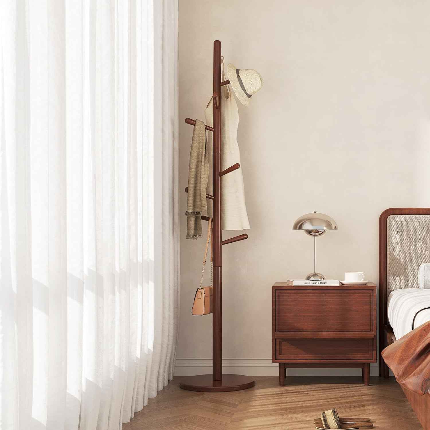 Uniclinens Coat Rack Freestanding Solid Wood Coat Tree Standing with 8 Hooks, Coat Rack Stand Creative Tree Branch-Look (Walnut)