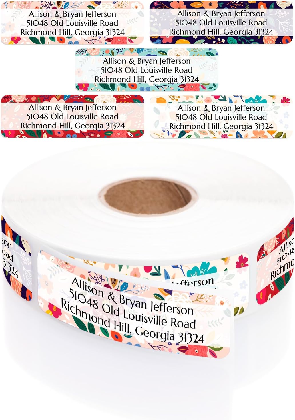 Multicolored Floral Print Rolled Address Labels / 250 Personalized Return Address Labels/Designer Address Stickers in Elegant Plastic Dispenser - Lumora Desk