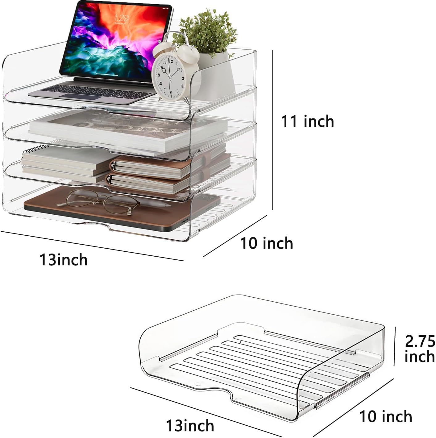 Large Capacity Desk Organizer, 4 Tier Paper Organizer, File Organizer for Desk, Stackable Paper Tray for Office, Home and School