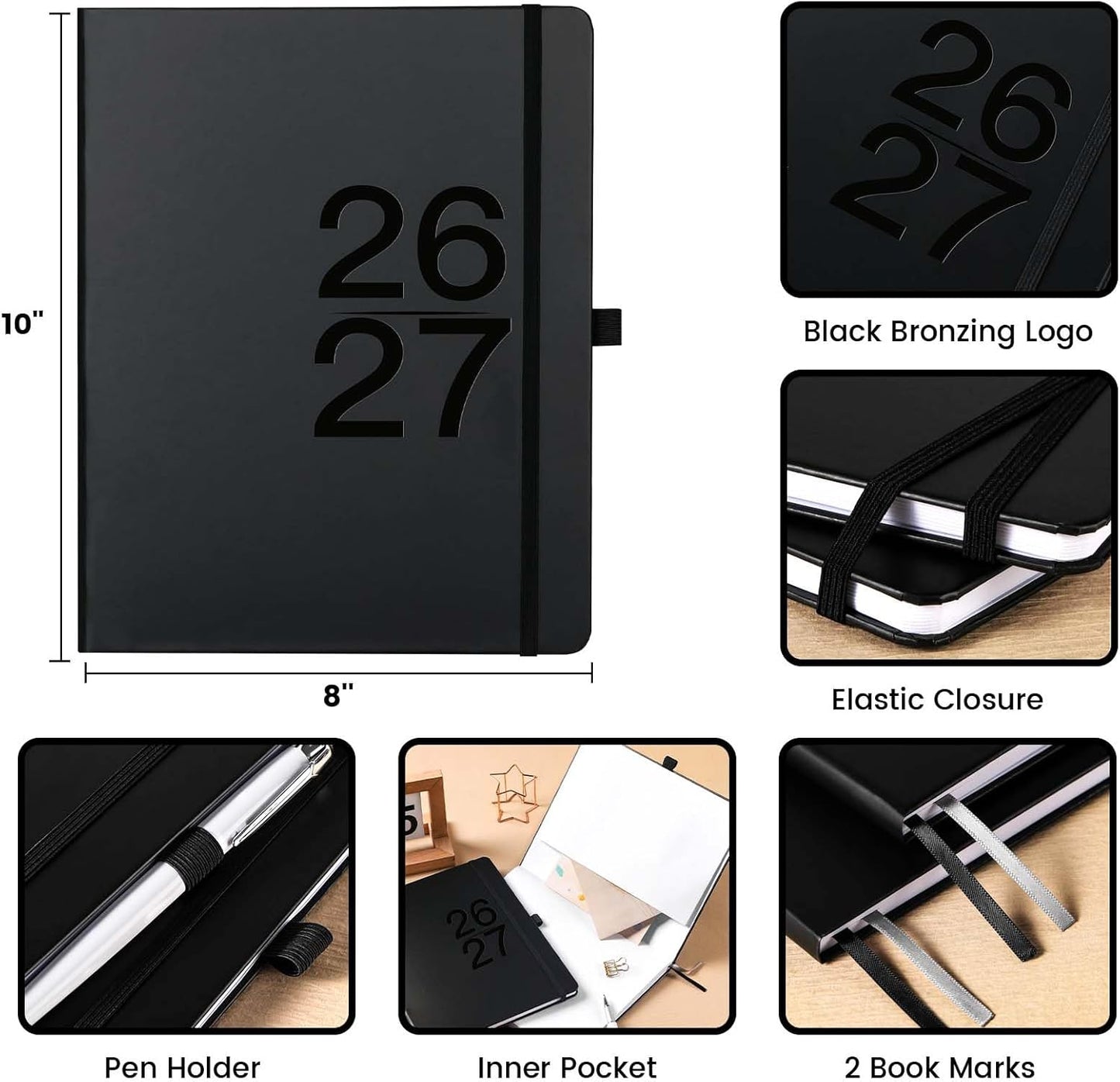 2026-2027 Planner - Weekly Monthly Planner 2026-2027, 8" x 10", JUL.2026 - JUN. 2027, Academic Calendar with Weekly Note Page, Hardcover, Pen Loop, Elastic Band, Inner Pocket