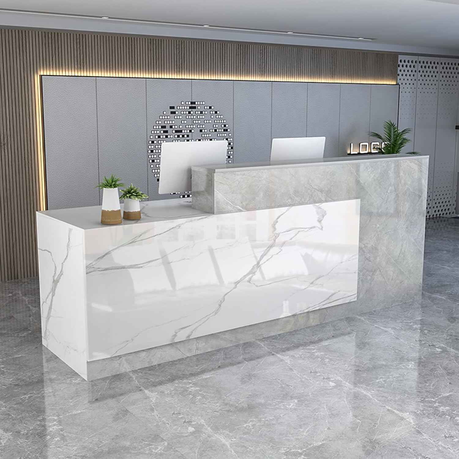 Modern Reception Counter with Lockable Drawers, Home Office Desk/Table for Checkout, Salon, Lobby