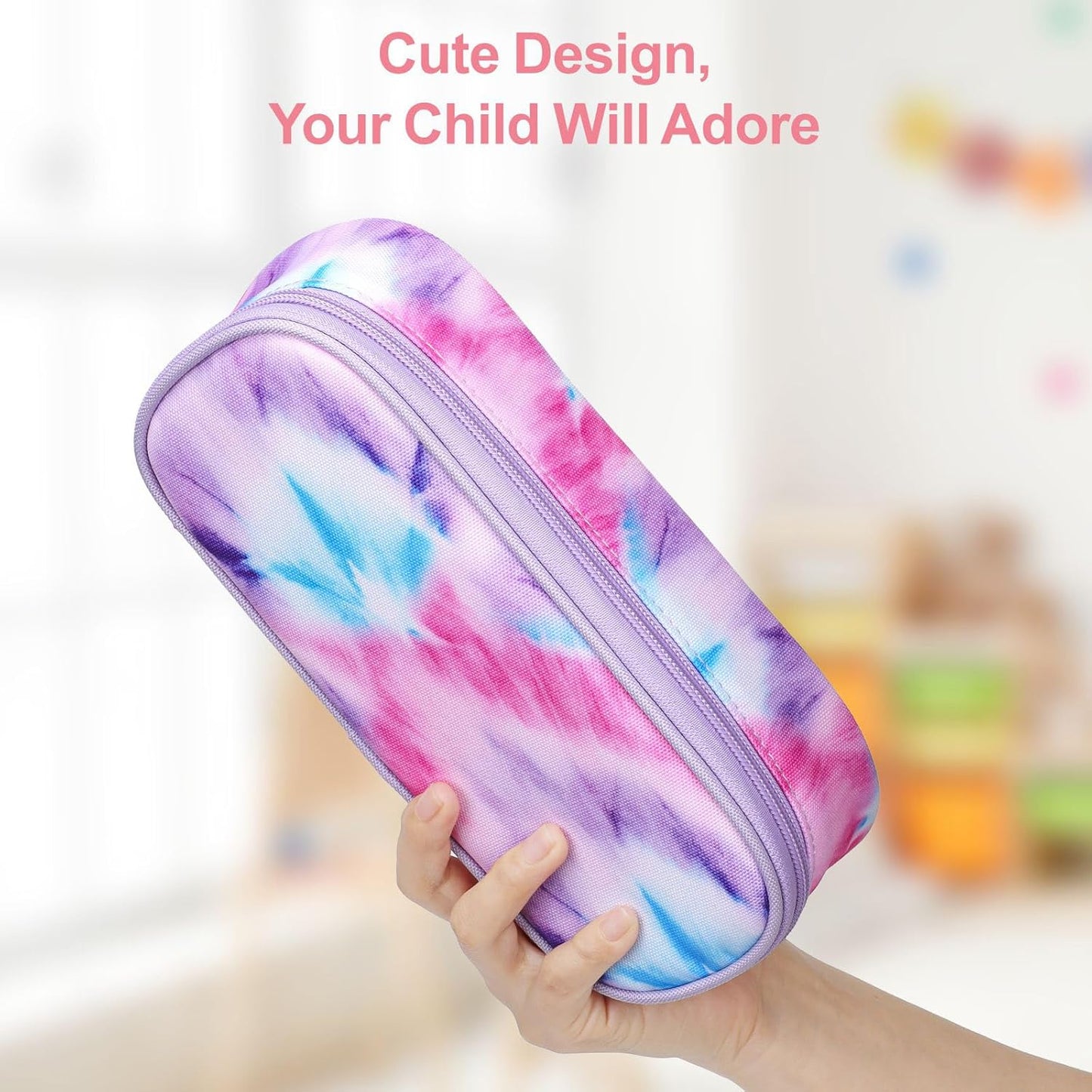 Bagseri Pencil Case for Girls - Large Capacity Pencil Case for Kids Pencil Pouch Pencil Box, Multifunction Pencil Bag with Compartments for Girls Kids Teen, Pen Case Only (Purple Pink Tie-dye)