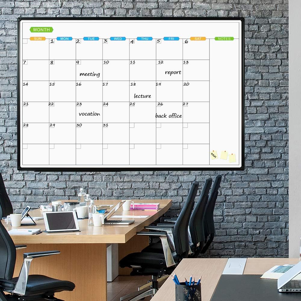 JILoffice Large Dry Erase Calendar Whiteboard - Magnetic White Board Calendar Monthly 60 X 40 Inch, Black Aluminum Frame Wall Mounted Board for Office Home and School - Lumora Desk